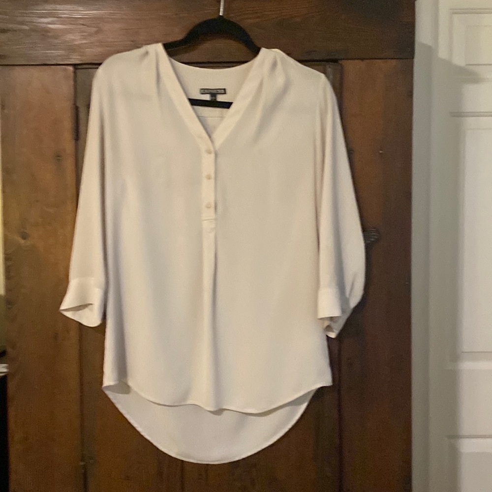 Size XS  beige colored Express half button down dress/casual shirt.